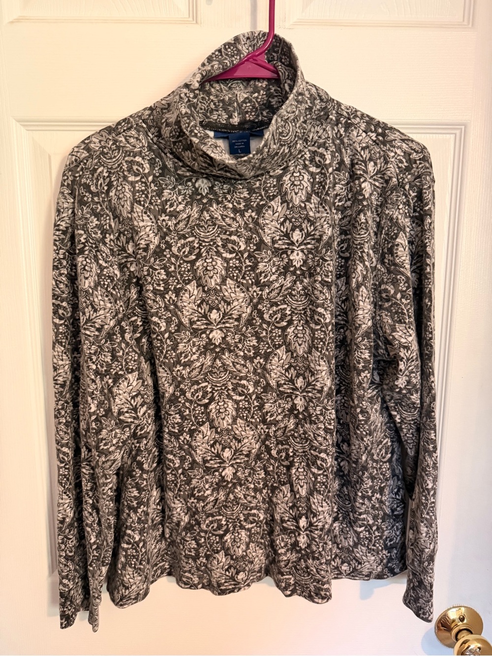 Karen Scott Gray Floral Turtleneck Sweater